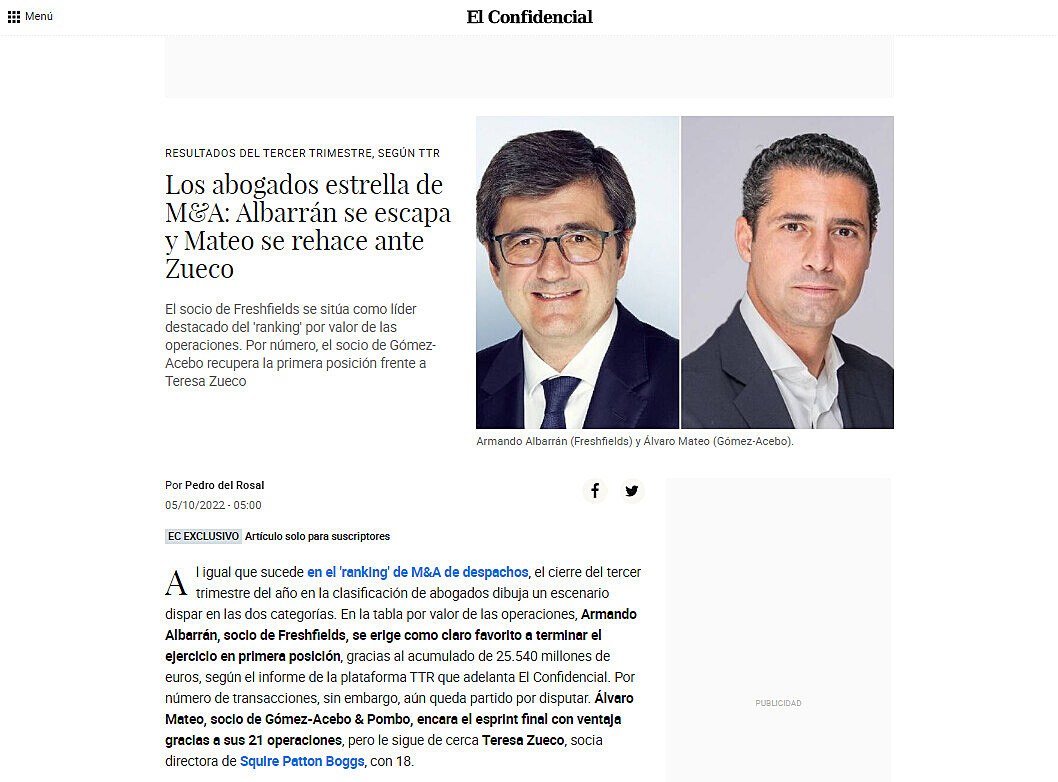 Los abogados estrella de M&A: Albarrn se escapa y Mateo se rehace ante Zueco